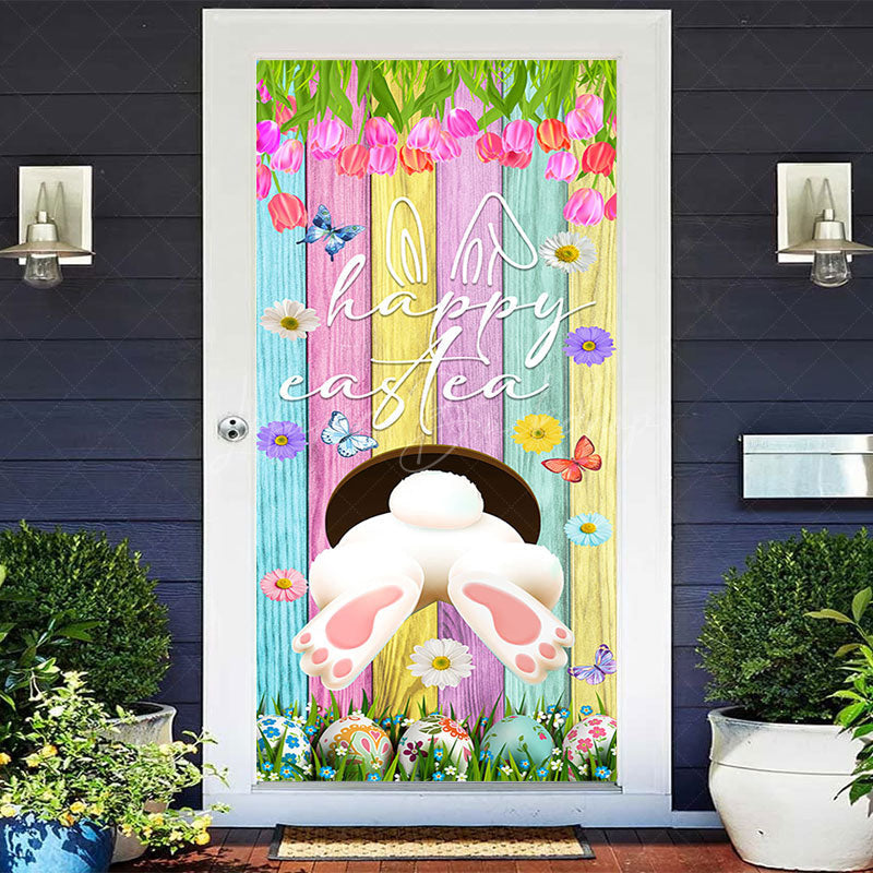 Lofaris Floral Rabbit Colorful Wood Happy Easter Door Cover