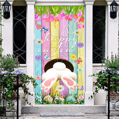 Lofaris Floral Rabbit Colorful Wood Happy Easter Door Cover