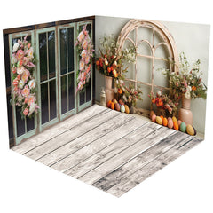 Lofaris Floral Spring Wooden Room Set Backdrops for Photo