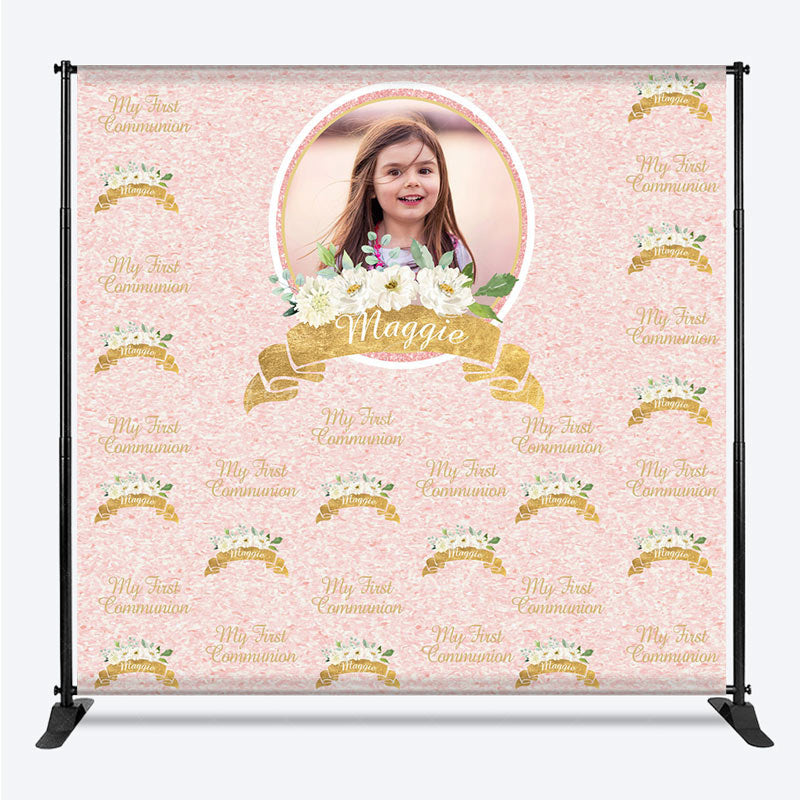 Lofaris Floral Step And Repeat Custom 1st Communion Backdrop