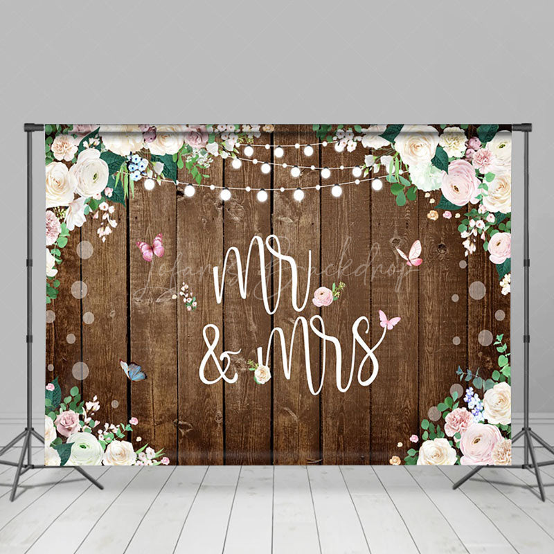 Lofaris Floral With Butterfly Sweet Woonden Wedding Backdrop