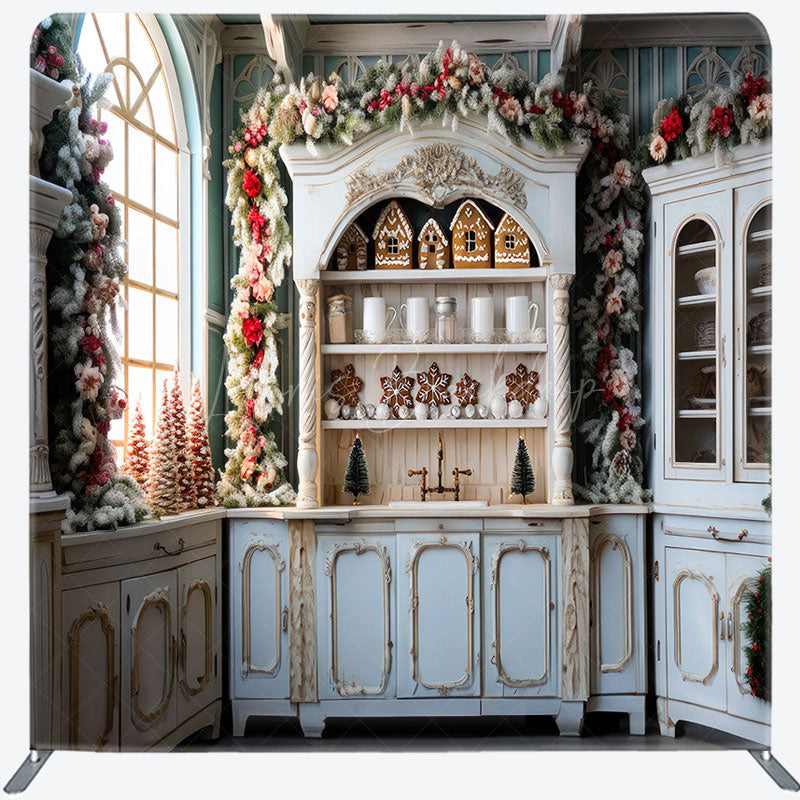 Lofaris Floral Wreath White Cupboard Xmas Square Backdrop