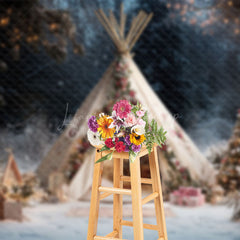 Lofaris Flower Decorated Camping Tent Christmas Backdrop