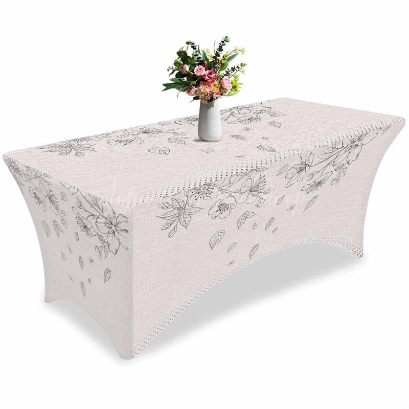 Lofaris Flower Sketch on Burlap Linen Stretch Table Cover