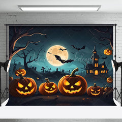 Lofaris Flying Bat Pumpkin Grave Forest Halloween Backdrop