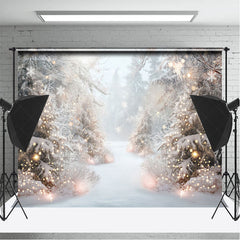 Lofaris Foggy Snowy Pine Forest Light Winter Photo Backdrop