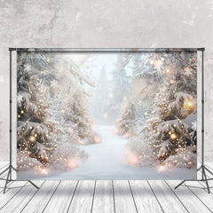 Lofaris Foggy Snowy Pine Forest Light Winter Photo Backdrop