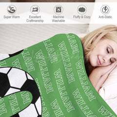 Lofaris Football Number Green Custom Name Blanket For Boys