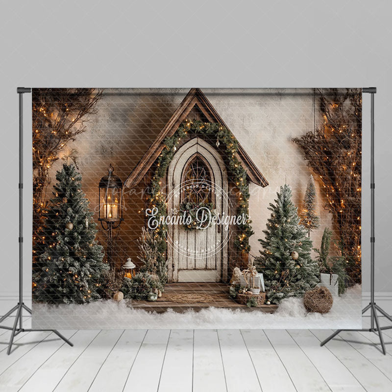 Lofaris Forest Cabin Trees Winter Christmas Scene Photo Backdrop