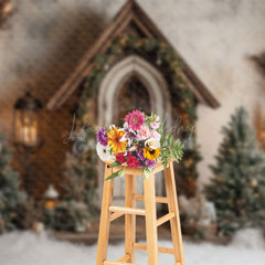 Lofaris Forest Cabin Trees Winter Christmas Scene Photo Backdrop