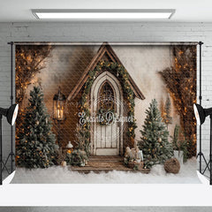 Lofaris Forest Cabin Trees Winter Christmas Scene Photo Backdrop