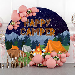 Lofaris Forest Camping Bear Round Happy Birthday Backdrop