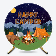 Lofaris Forest Camping Bear Round Happy Birthday Backdrop