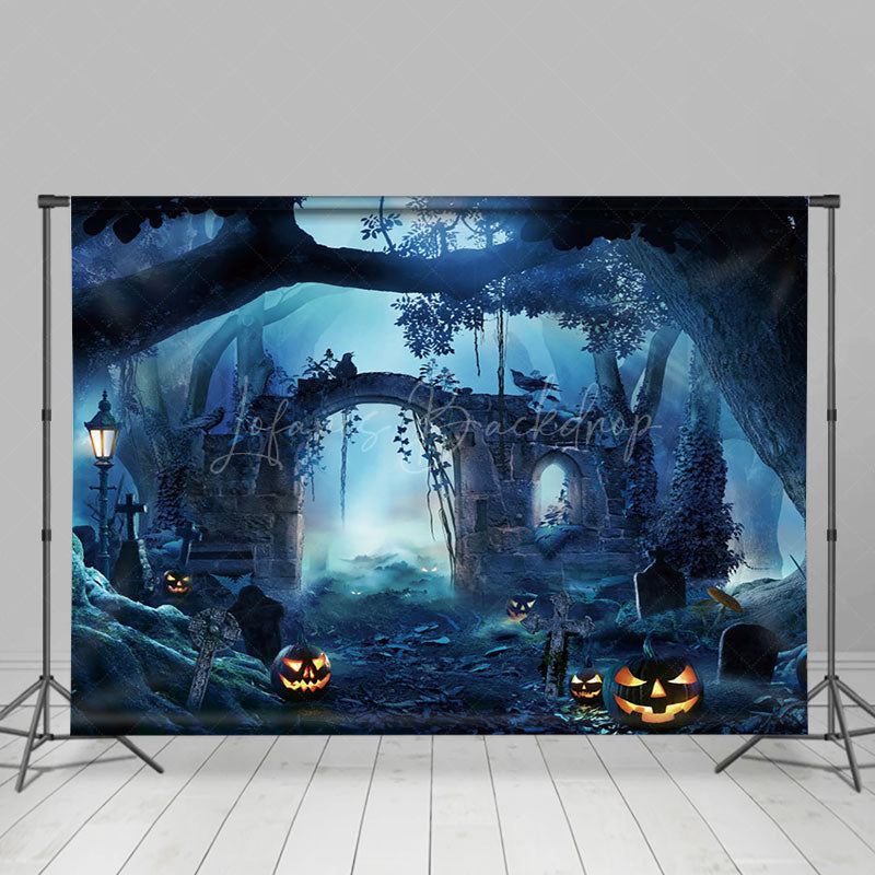 Lofaris Forest Grave Wonderland Pumpkin Halloween Backdrop