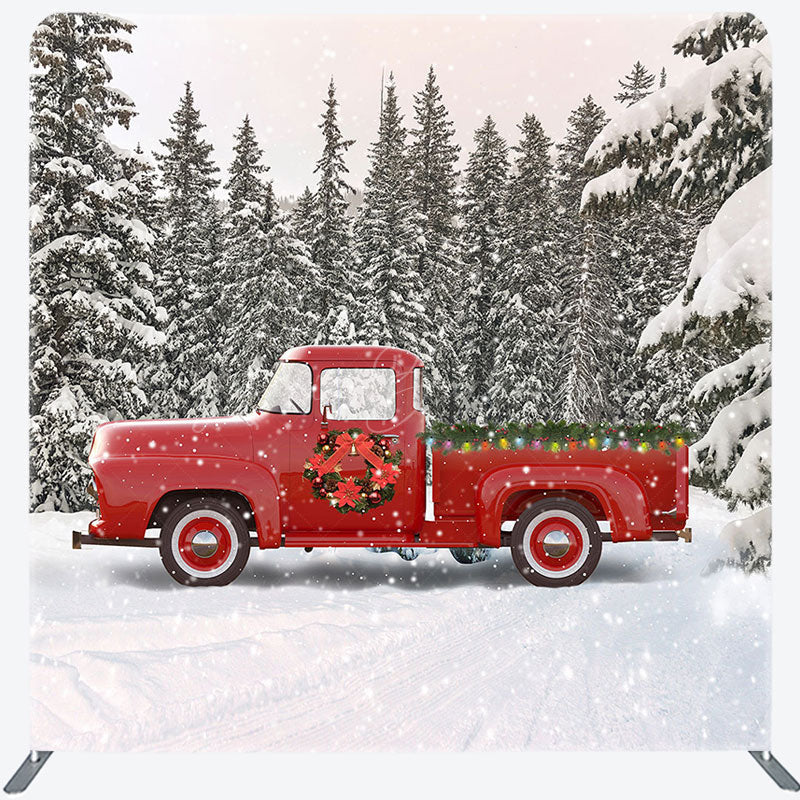 Lofaris Forest Red Truck Christmas Tension Fabric Backdrop