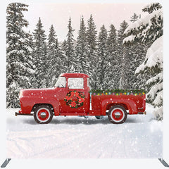 Lofaris Forest Red Truck Christmas Tension Fabric Backdrop