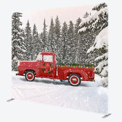 Lofaris Forest Red Truck Christmas Tension Fabric Backdrop