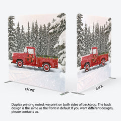 Lofaris Forest Red Truck Christmas Tension Fabric Backdrop