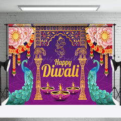 Lofaris Fuchsia Floral Peacock Ganesha Happy Diwali Backdrop