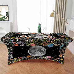 Lofaris Full Moon Plant Border Black Stretch Table Cover