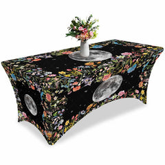 Lofaris Full Moon Plant Border Black Stretch Table Cover