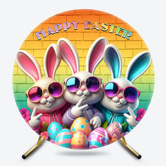 Lofaris Funny Bunny Colorful Brick Wall Round Easter Backdrop