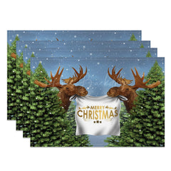 Lofaris Funny Elk Pine Tree Christmas Set Of 4 Placemats