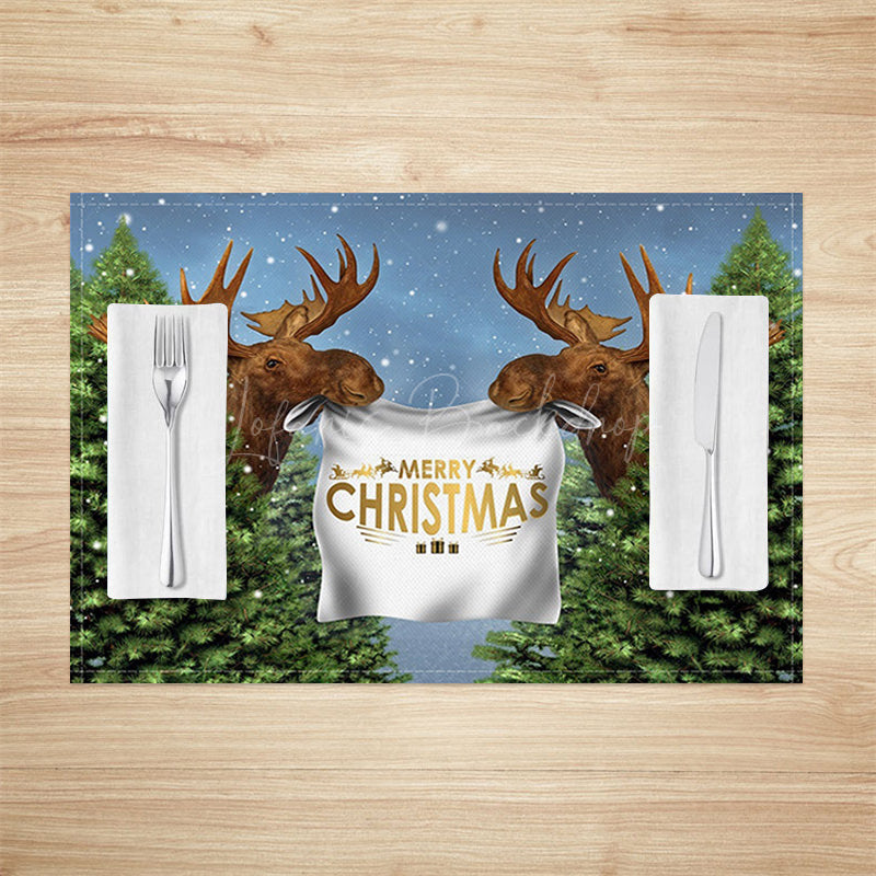 Lofaris Funny Elk Pine Tree Christmas Set Of 4 Placemats