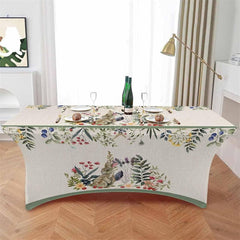 Lofaris Garden Flower Leaves Watercolor Bunny Stretch Table Cover