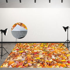 Lofaris Garden Grass Autumn Maple Leaf Fabric Floor Backdrop