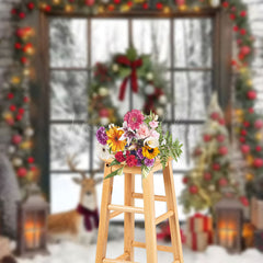 Lofaris Garland Decorated Window Christmas Photo Backdrop