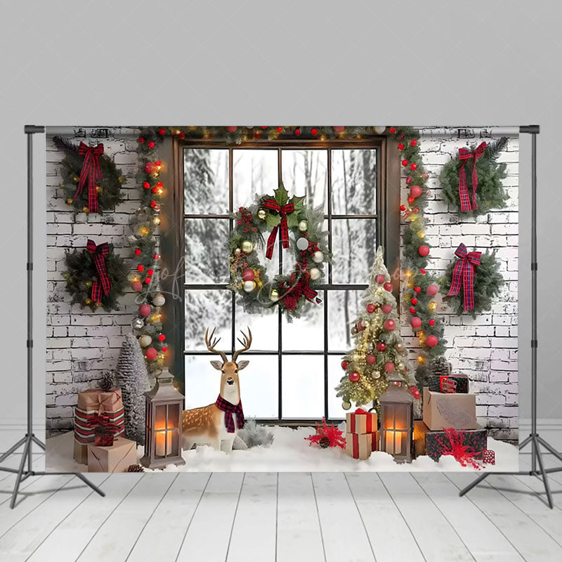 Lofaris Garland Decorated Window Christmas Photo Backdrop