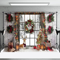 Lofaris Garland Decorated Window Christmas Photo Backdrop