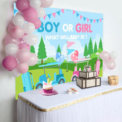 Lofaris Gender Reveal Golf Course Scene Blue Pink Backdrop