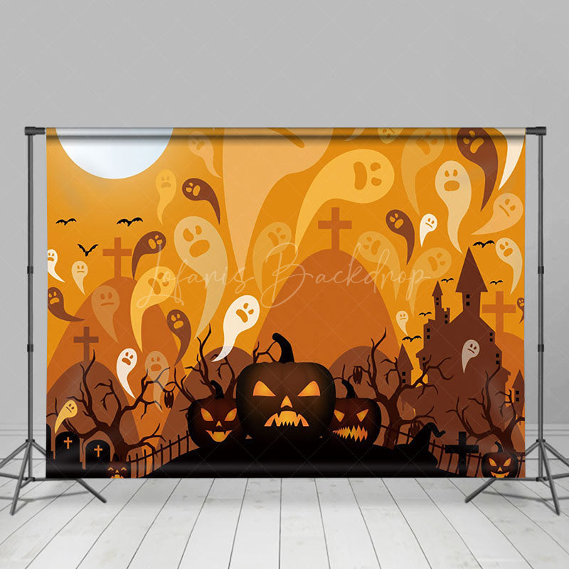 Lofaris Ghostly Cemetery Pumpkins Haunted Halloween Backdrop