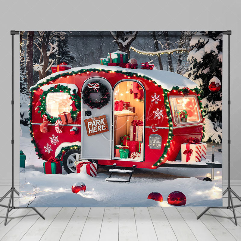 Lofaris Gift Candy Cane Red Camping Holiday Christmas Backdrop