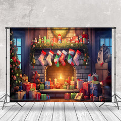 Lofaris Gift Trees Hanging Sock Fireplace Christmas Backdrop