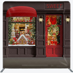 Lofaris Gingerbread Christmas Shop Tension Fabric Backdrop