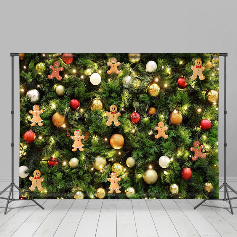 Lofaris Gingerbread Green Pine Ornaments Christmas Backdrop