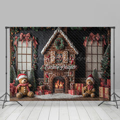 Lofaris Gingerbread House Bear Bow Christmas Photo Backdrop