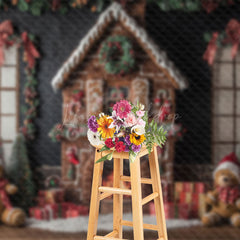 Lofaris Gingerbread House Bear Bow Christmas Photo Backdrop