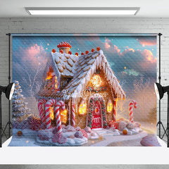 Lofaris Gingerbread House Candy Cane Sky Christmas Backdrop