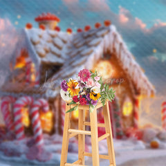 Lofaris Gingerbread House Candy Cane Sky Christmas Backdrop