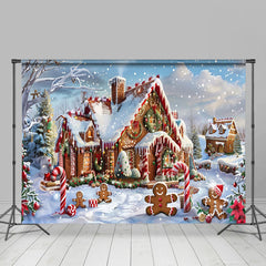 Lofaris Gingerbread House Candy Cane Snow Christmas Backdrop