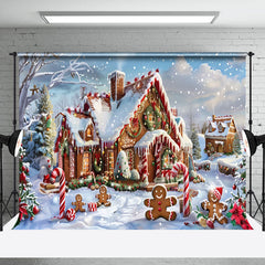 Lofaris Gingerbread House Candy Cane Snow Christmas Backdrop