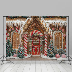 Lofaris Gingerbread House Candy Cane Xmas Photo Backdrop