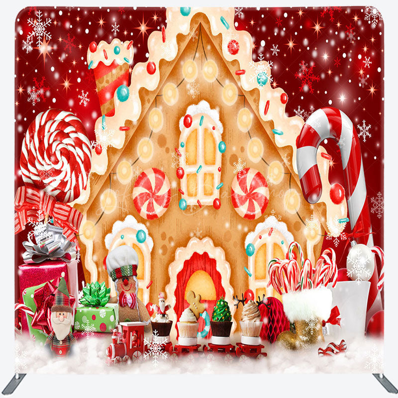 Lofaris Gingerbread House Christmas Tension Fabric Backdrop