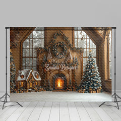 Lofaris Gingerbread House Fireplace Window Christmas Backdrop