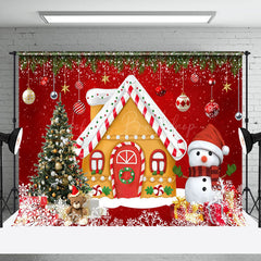 Lofaris Gingerbread House Snowflake Red Christmas Backdrop