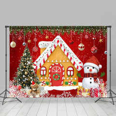 Lofaris Gingerbread House Snowflake Red Christmas Backdrop